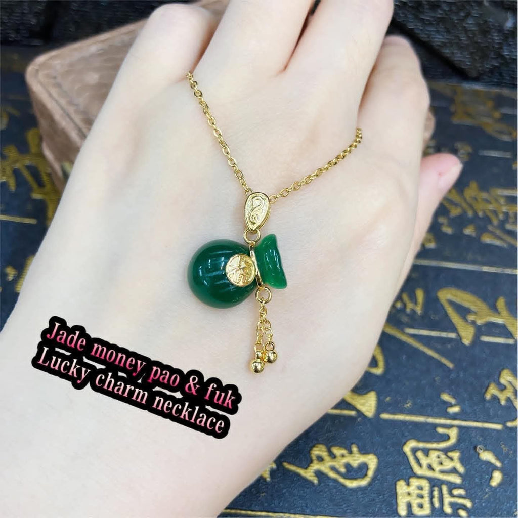 Jade money pao & Fuk over all good luck charm Necklace