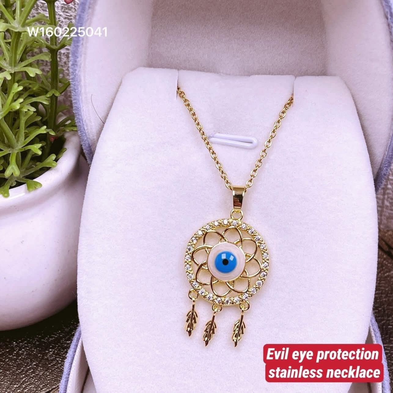 Evil eye in dream catcher protection stainless necklace