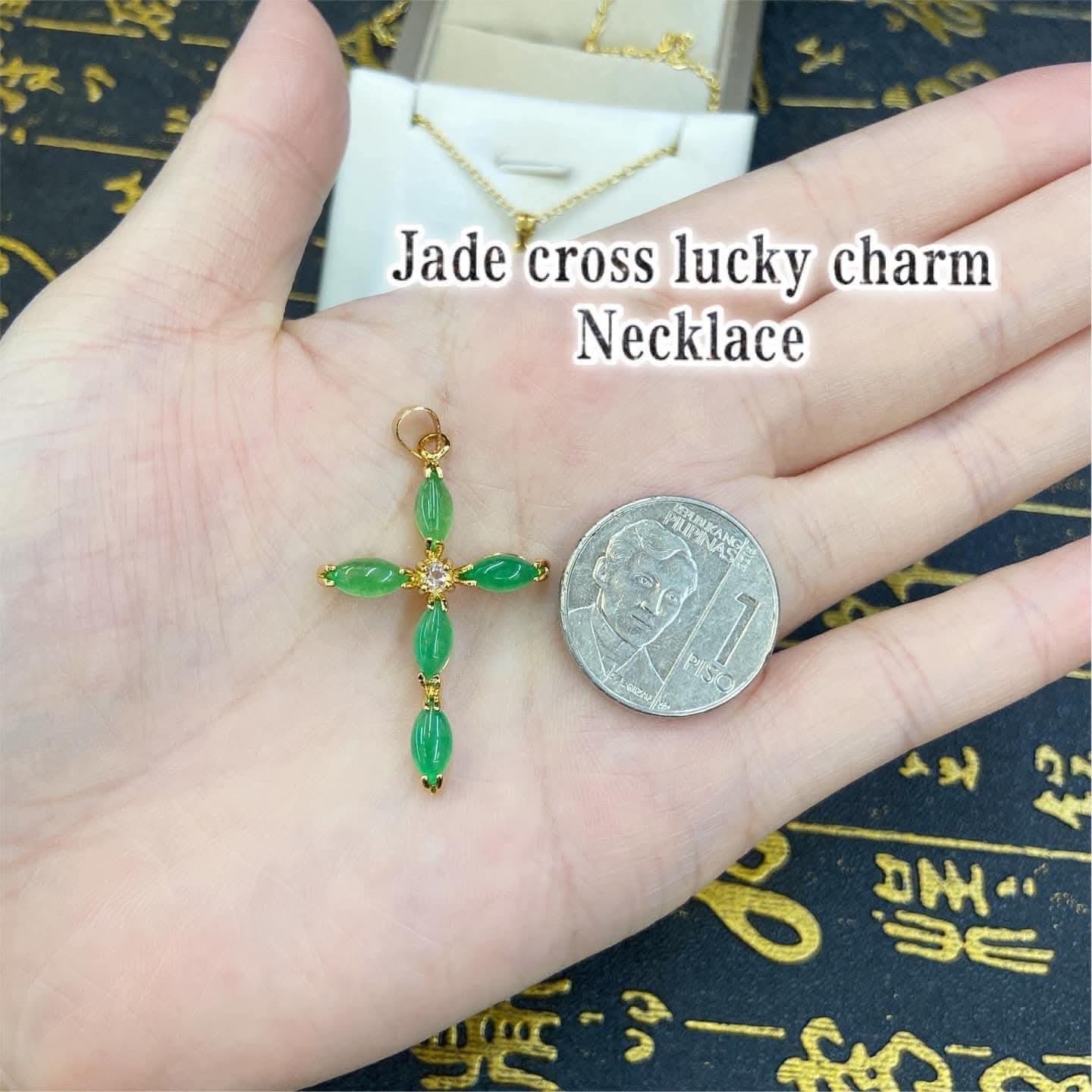 Cross green jade lucky charm necklace
