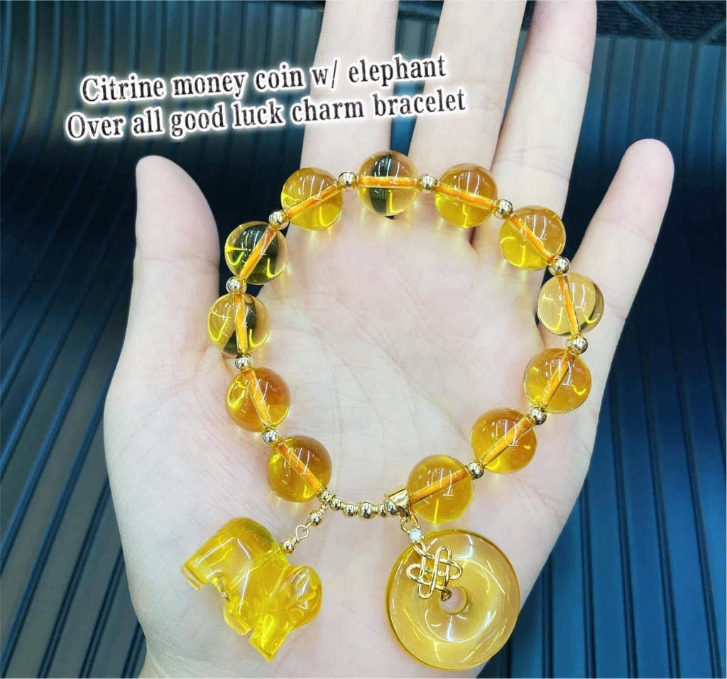 Citrine mystic knot & elephant over all
Good luck charm bracelet