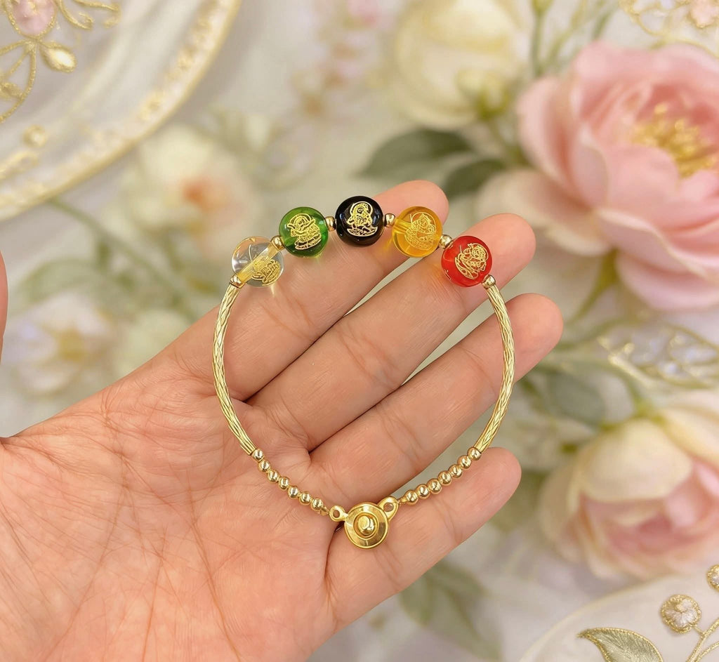 FIVE ELEMENT COLOR IN 10K BALLS CHARM BRACELET