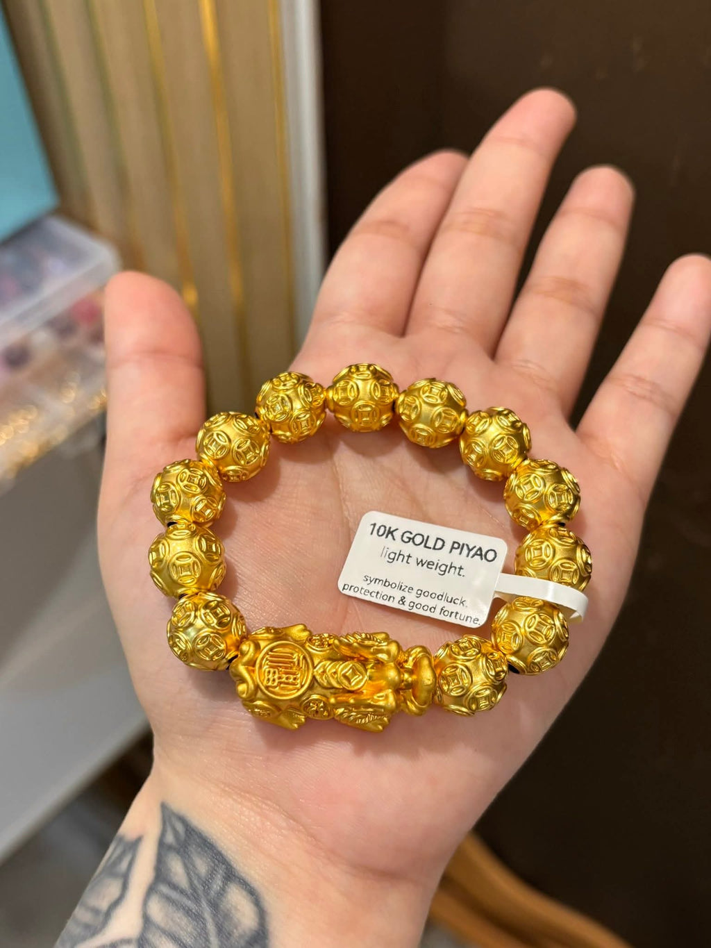 10K Gold Piyao All Gold

Size 7.5 standard
XL Piyao with 12mm money balls