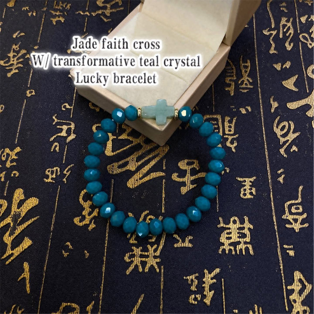 Jade faith cross with Transformative  teal bracelet