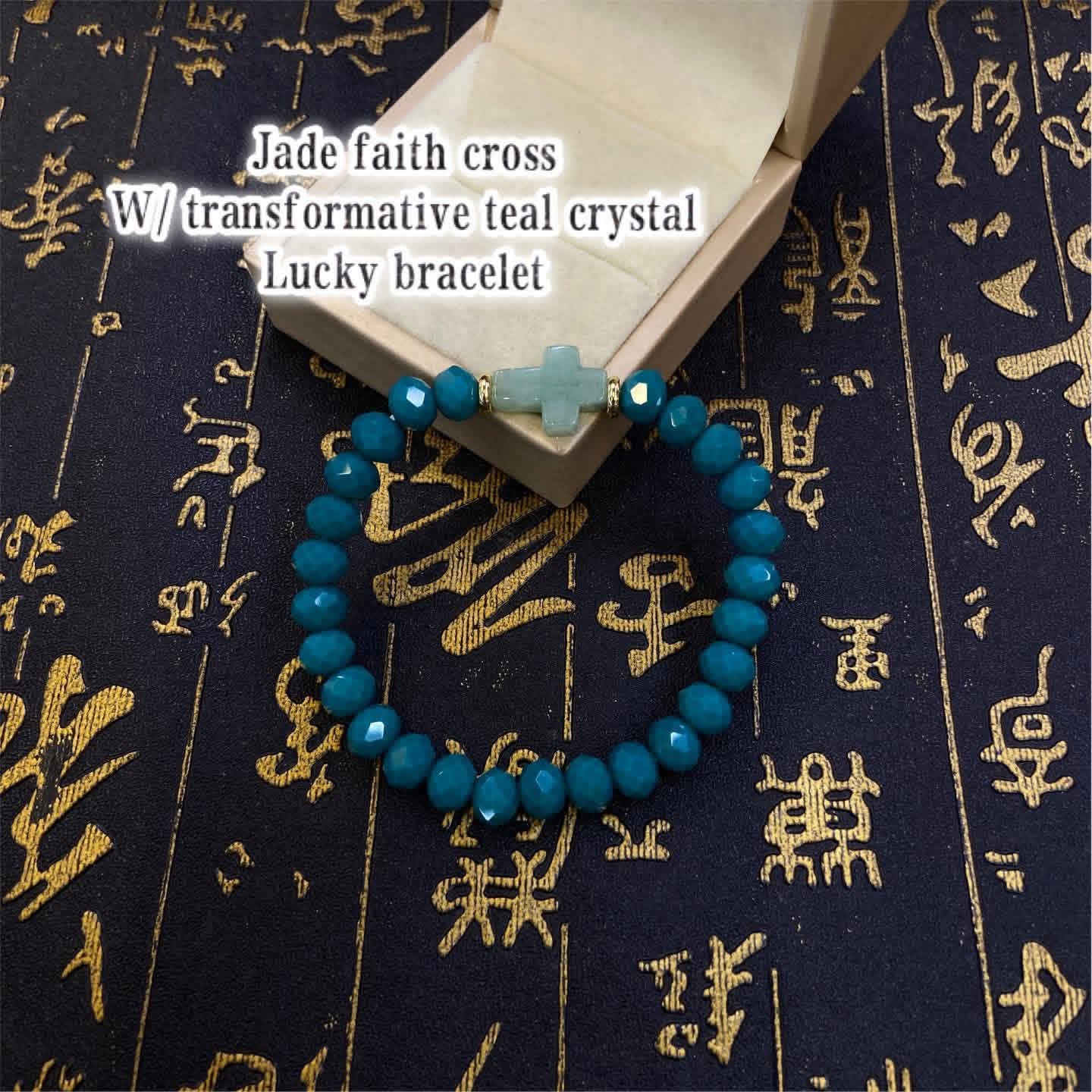 Jade faith cross with Transformative  teal bracelet