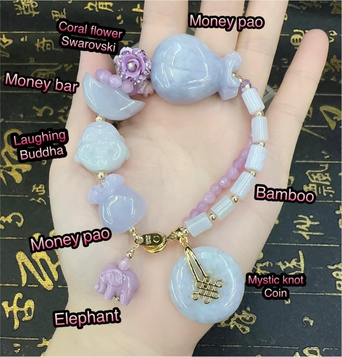 jade money pao w/ mystic knot coin over all good Luck charm bracelet