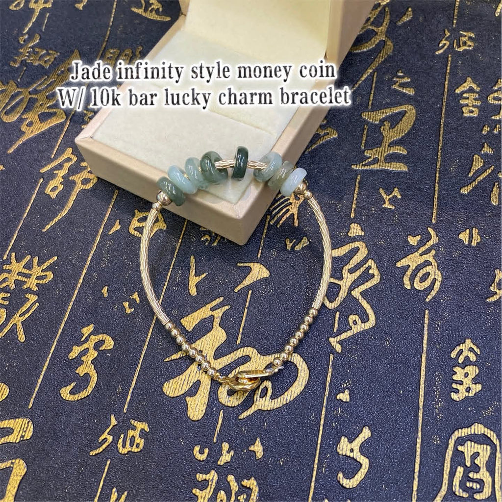 LUCKY 8 INFINITY MONEY COIN JADE IN 10K & BALLS CHARM BRACELET